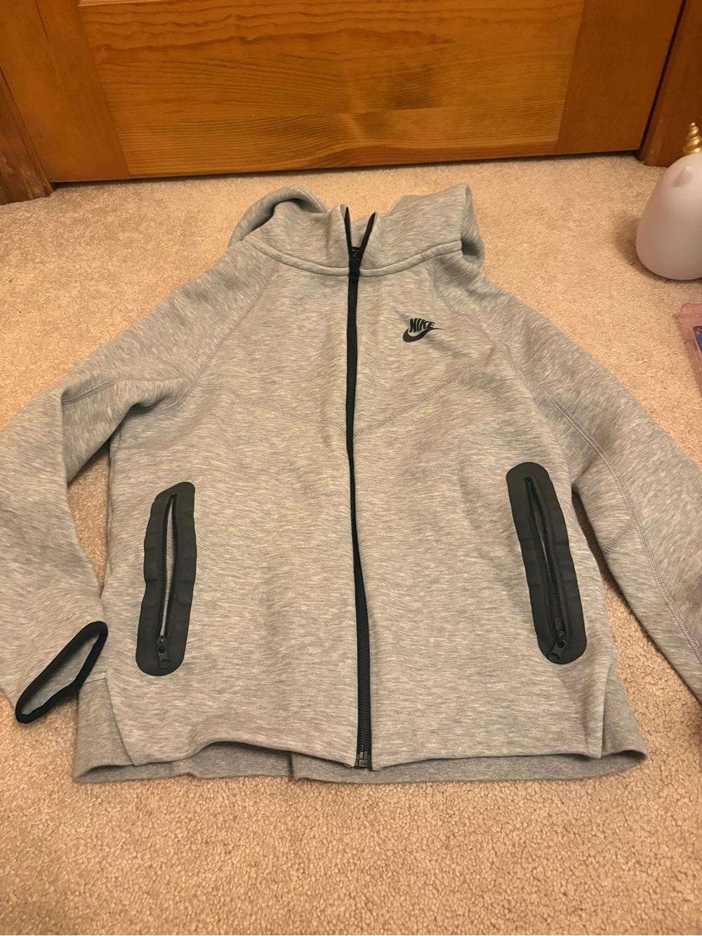 Nike Kids Light Gray Full-Zip Hooded Jacket with Black Accents